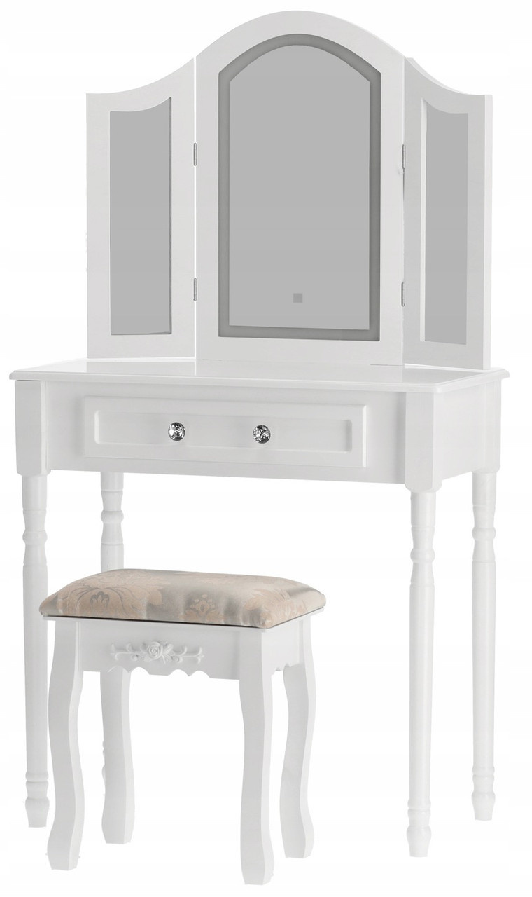 Kaptafel - met spiegel, licht en kruk - 74,5x40x137 cm - wit