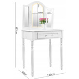 Kaptafel - met spiegel, licht en kruk - 74,5x40x137 cm - wit