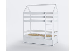 Stapelbed - kinderbed - huisje - 80x160 cm - met bedlade - wit