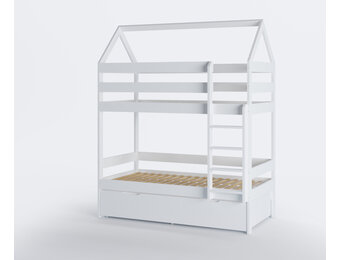 Stapelbed - kinderbed - huisje - 80x160 cm - met bedlade - wit