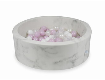 Ballenbak marmer met 200 licht roze parelmoer wit transparante ballen - 90 x 30 cm - rond