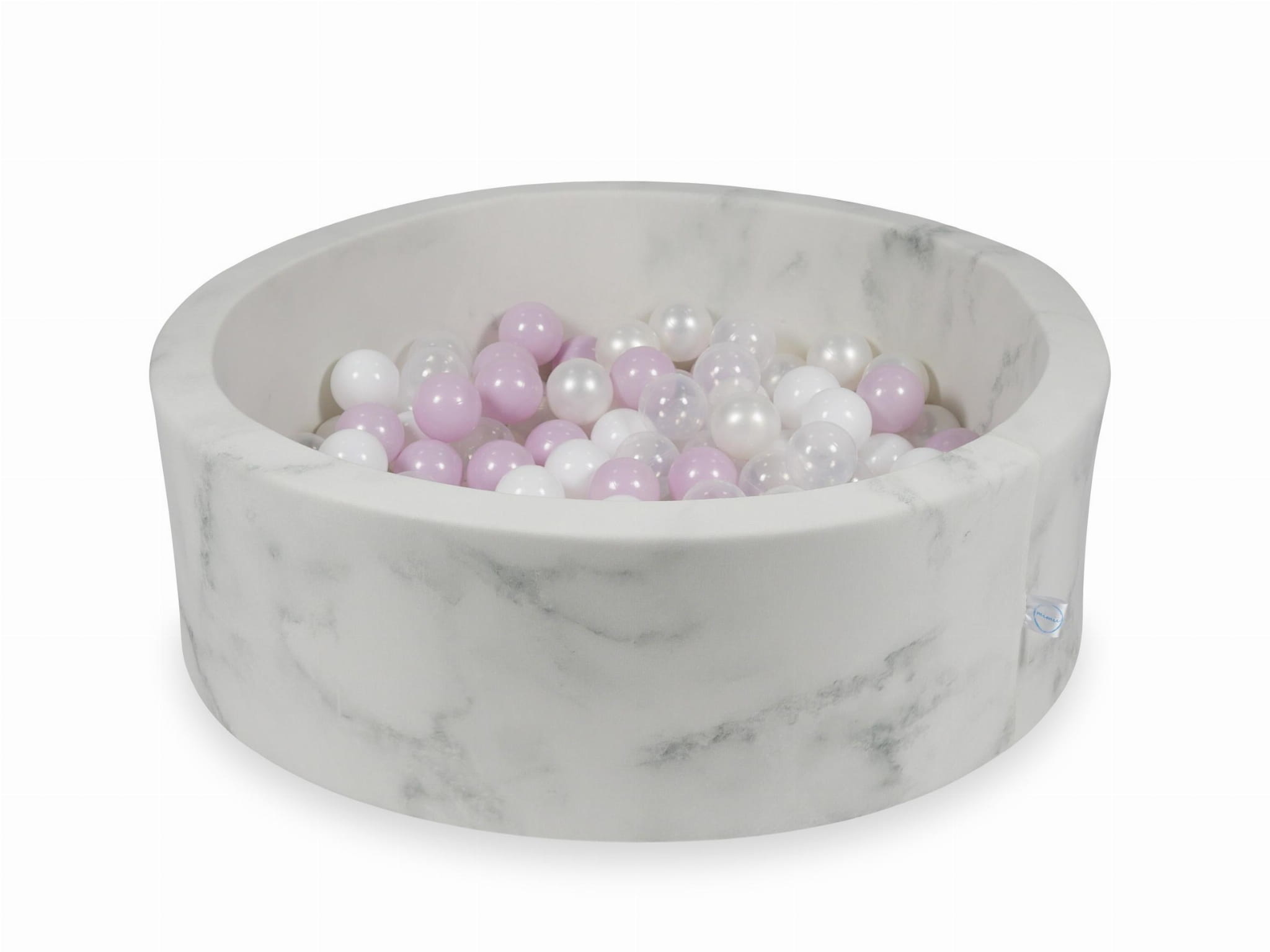 Ballenbak marmer met 200 licht roze parelmoer wit transparante ballen - 90 x 30 cm - rond
