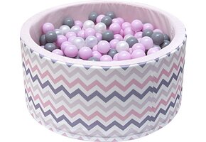 Ballenbak - stevige ballenbad -90 x 40 cm - 200 ballen Ø 7 cm - roze, wit, grijs en zilver