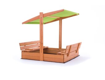 Zandbak - hout - met dak en bankjes - 120x120 cm - groen