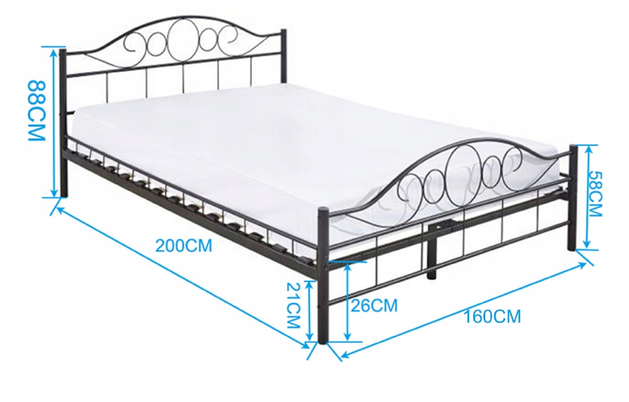 Metalen bedframe met lattenbodem- 160x200 - wit