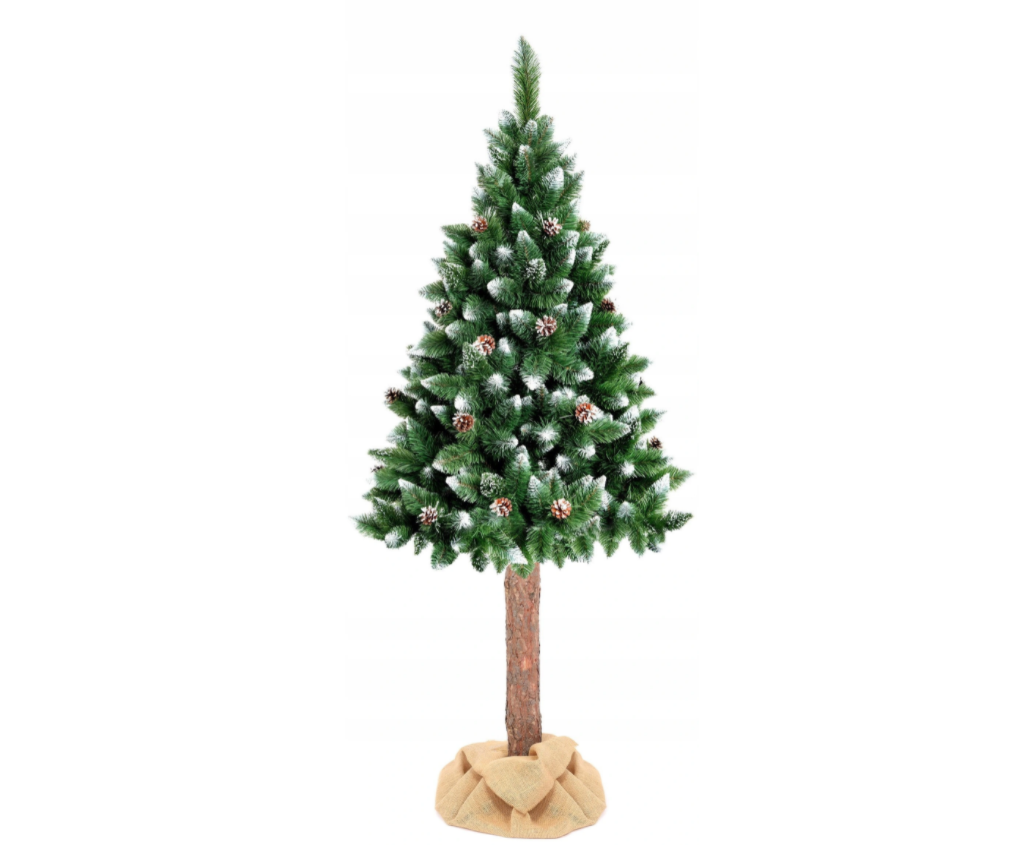 Kunstkerstboom 220 cm - met sneeuw en houten stam
