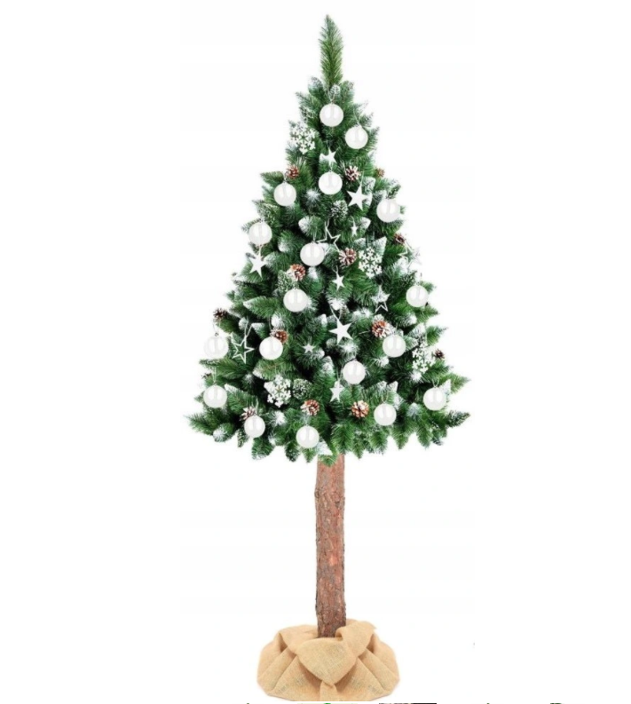 Kunstkerstboom 220 cm - met sneeuw en houten stam