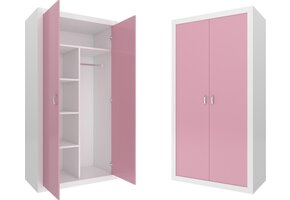 Kinder kledingkast - 90x190x50 cm - wit/roze - 2 deuren