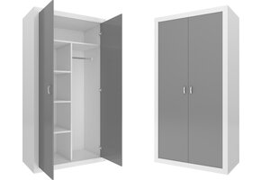 Kledingkast - 90x190x50 cm - wit/grijs - 5 schappen - 2 deuren