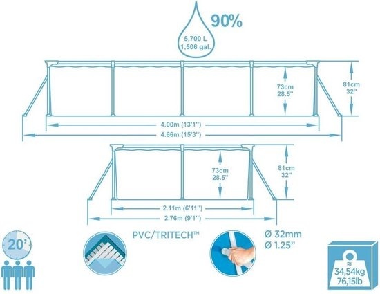 Bestway Steel Pro 400x211x81 cm - inclusief pomp & filters buiten opzetzwembad rechthoek