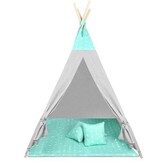 Wigwam tipi teepee tent - speeltent - 4 delig - 100% katoen - Mintgroen / stippen