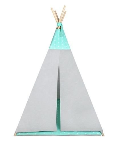 Wigwam tipi teepee tent - speeltent - 4 delig - 100% katoen - Mintgroen / stippen