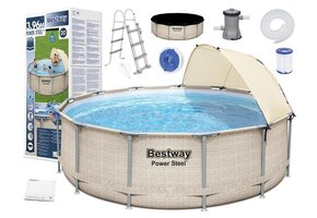 Bestway Power Steel zwembad 396 x 107 cm Rotan-look - complete set