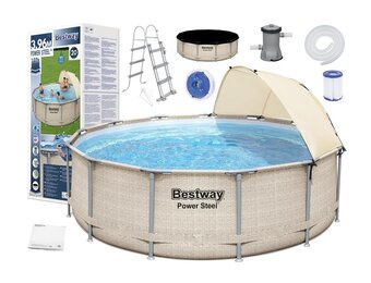 Bestway Power Steel zwembad 396 x 107 cm Rotan-look - complete set