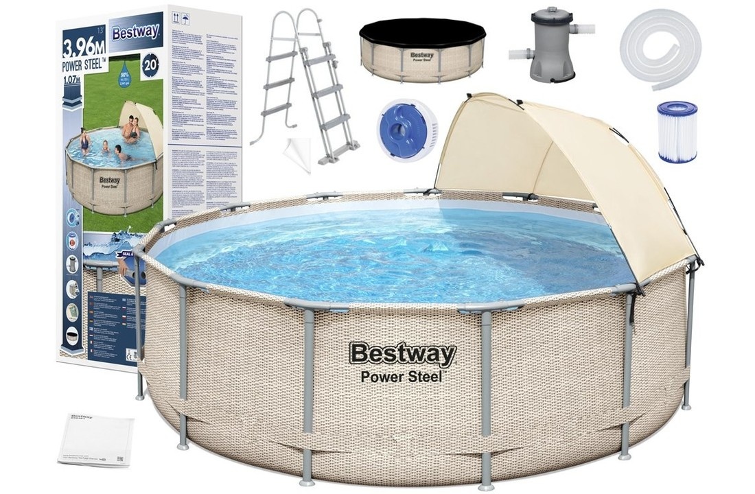 Bestway Power Steel zwembad 396 x 107 cm Rotan-look - complete set