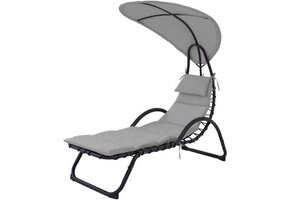 Relax Tuinstoel grijs met parasol 189x73 cm