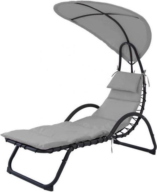 Relax Tuinstoel grijs met parasol 189x73 cm