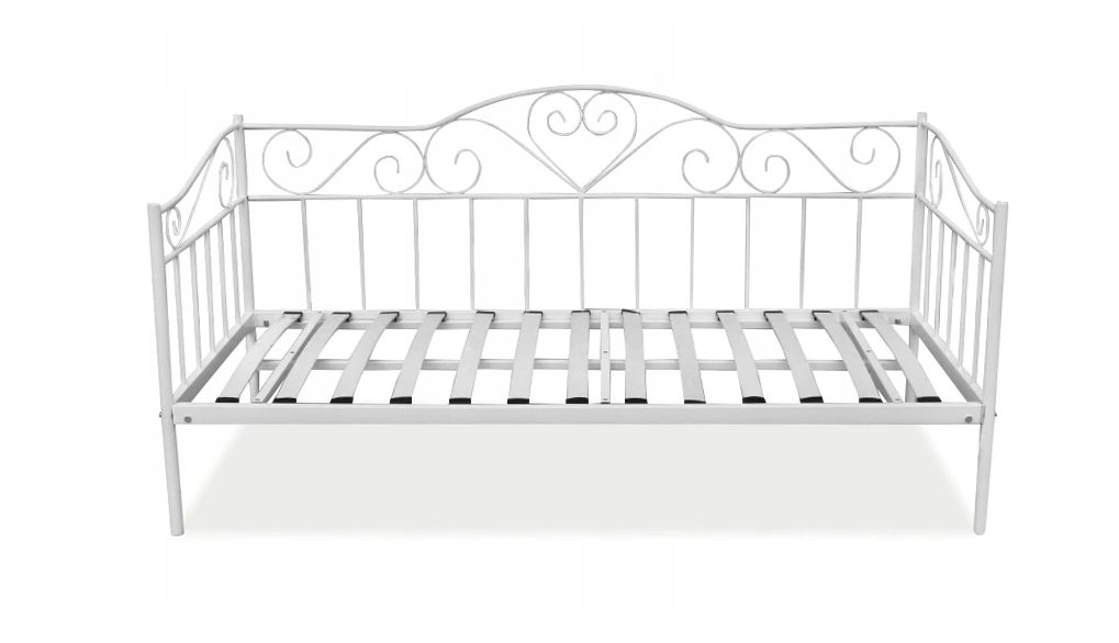 Bedframe 90x200 cm - metaal - wit - met lattenbodem - hartjes