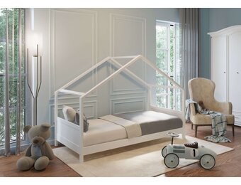 Huisbed kinderbed 90x200 cm massief hout wit met lattenbodem