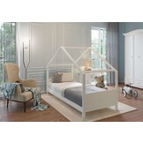 Huisbed kinderbed 90x200 cm massief hout wit met lattenbodem