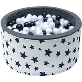 Ballenbak - stevige ballenbad - sterrenpatroon -90 x 40 cm - 200 ballen Ø 7 cm - parel kleur en zwart