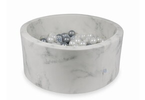 Ballenbak marmer met 300 parelmoer transparant en zilveren ballen - 90 x 40 cm - rond