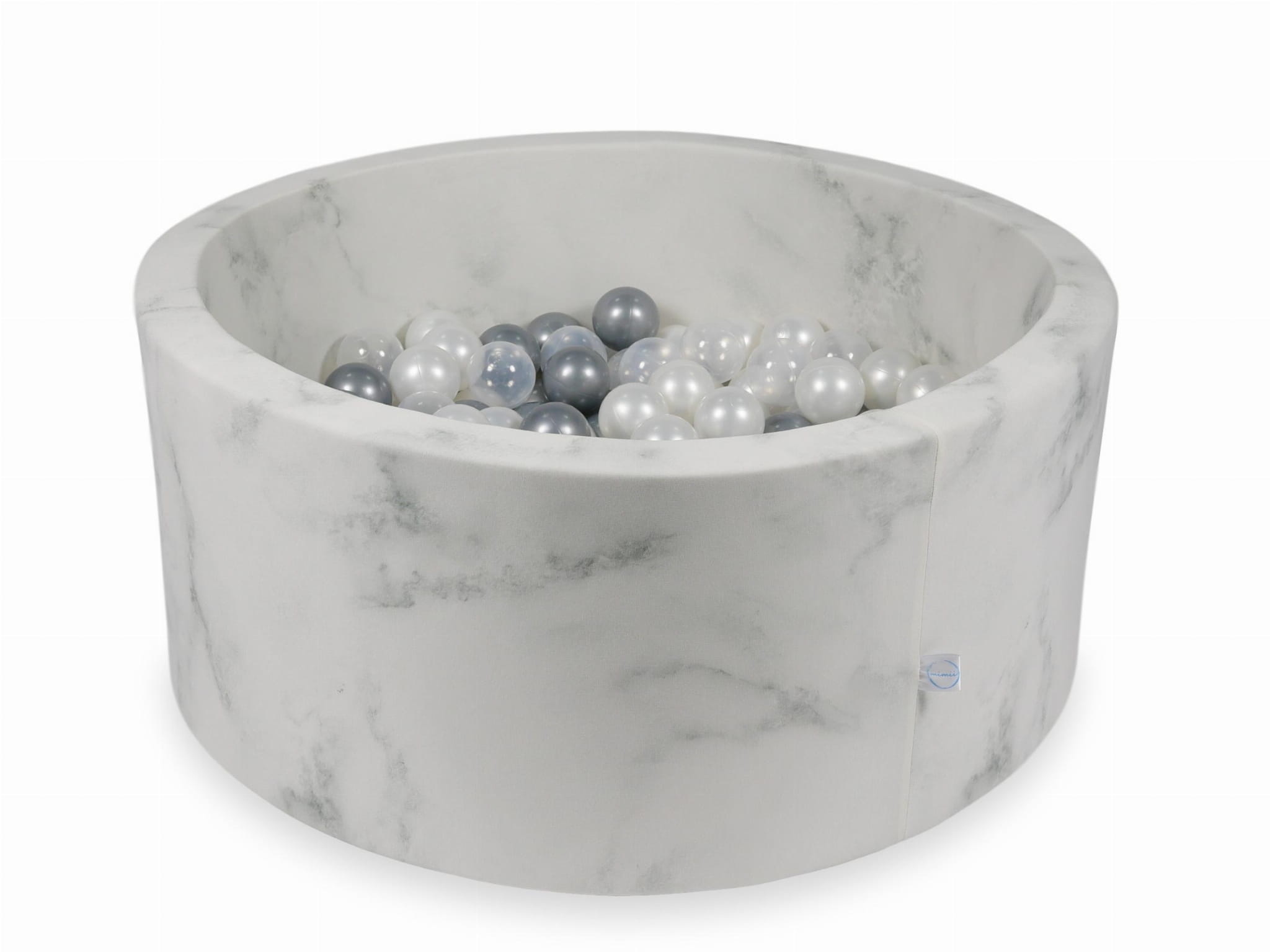 Ballenbak marmer met 300 parelmoer transparant en zilveren ballen - 90 x 40 cm - rond