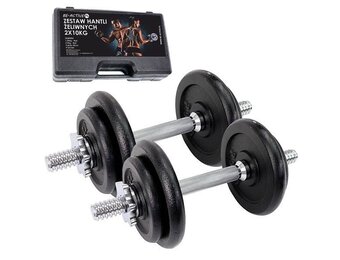 Halterset met koffer - dumbbellset 20 kg gietijzer