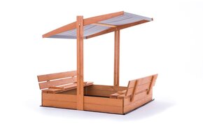 Zandbak - hout - met dak en bankjes - 120x120 cm - grijs