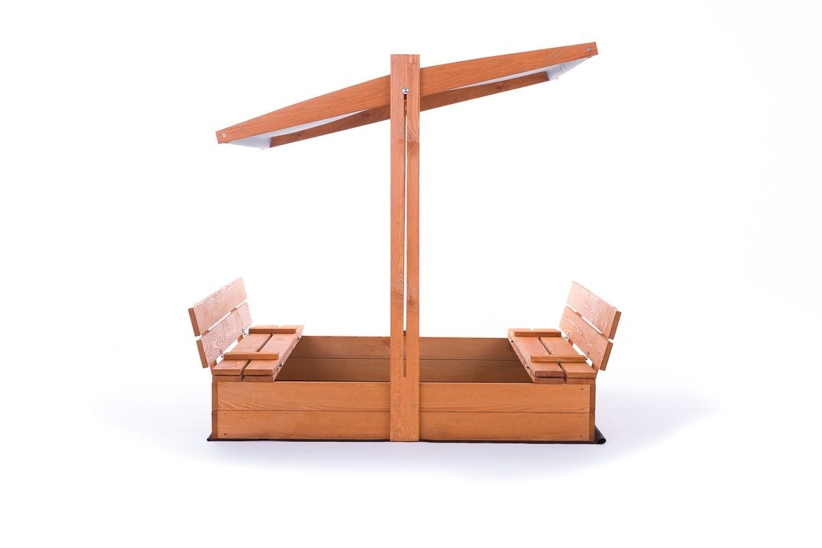 Zandbak - hout - met dak en bankjes - 120x120 cm - grijs