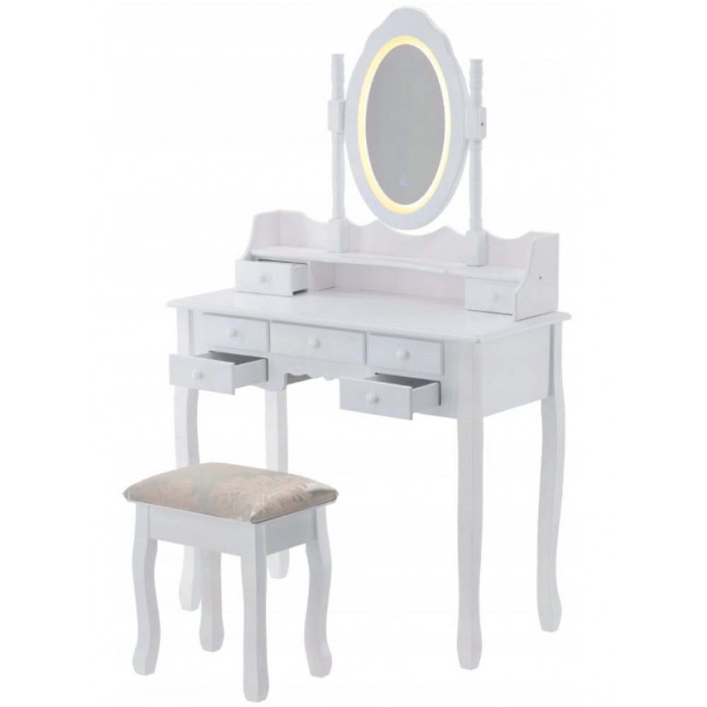 Kaptafel - met spiegel, licht en kruk - 90x40x146 cm - wit