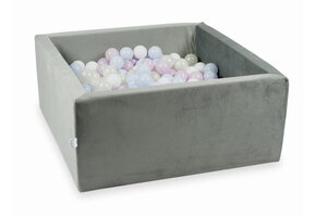 Ballenbak - vierkant - grijs - 90x90x40cm - 600 ballen - velvet