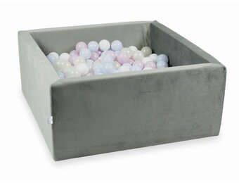 Ballenbak - vierkant - grijs - 90x90x40cm - 600 ballen - velvet