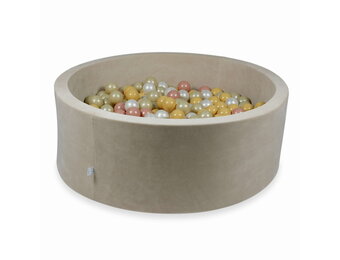 Ballenbak - 500 ballen - rond - beige - 110x40cm - velvet