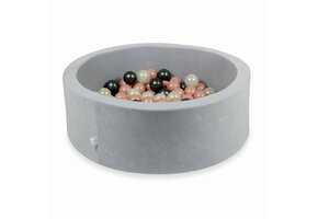 Ballenbak - 200 ballen - velvet - 90x30cm - rond - lichtgrijs