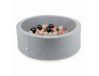 Ballenbak - 200 ballen - velvet - 90x30cm - rond - lichtgrijs