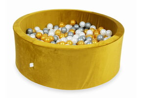 Ballenbak - 110x40cm - goud - velvet - rond - 500 ballen