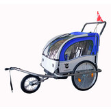 Fietskar kind - fietsaanhanger - met schokbreker - blauw