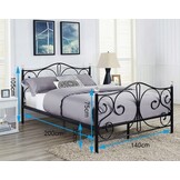 Metalen bedframe met lattenbodem- 140x200-versierd - zwart met kristal