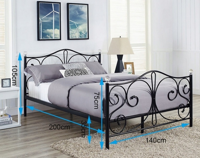 Metalen bedframe met lattenbodem- 140x200-versierd - zwart met kristal