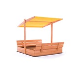 Zandbak - hout - met dak en bankjes - 140x140 cm - geel