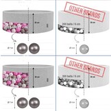 Ballenbak - stevige ballenbad -90 x 40 cm - 200 ballen Ø 7 cm - roze, wit, grijs in zebrapatroon