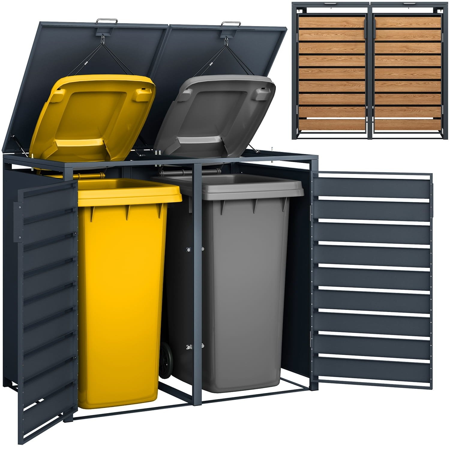 Container ombouw - 2 containers - 132x80x116cm - antraciet houtmbouw - 2 containers - 132x80x116cm - antraciet hout