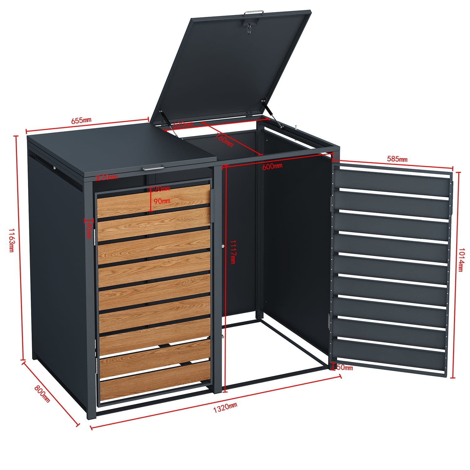 Container ombouw - 2 containers - 132x80x116cm - antraciet houtmbouw - 2 containers - 132x80x116cm - antraciet hout