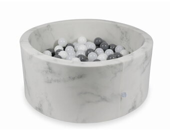 Ballenbak marmer met 300 witte, grijze en donkergrijze ballen - 90 x 40 cm - rond