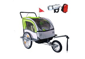 Fietskar kind - fietsaanhanger - met schokbreker - lime groen