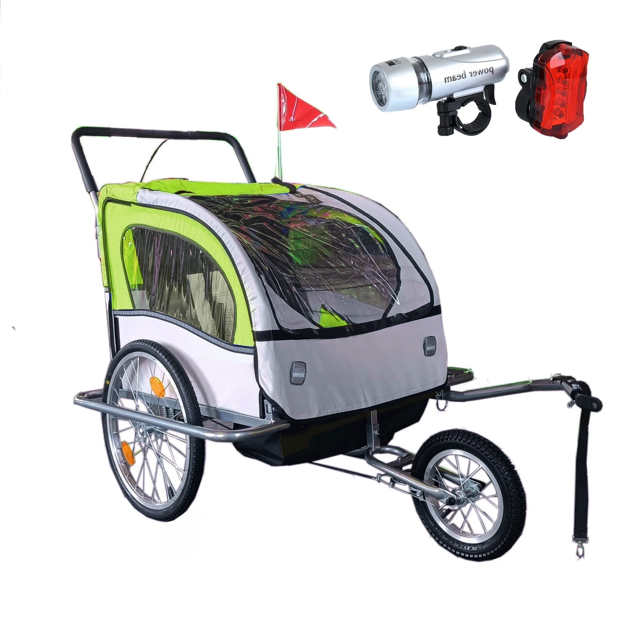Fietskar kind - fietsaanhanger - met schokbreker - lime groen