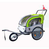 Fietskar kind - fietsaanhanger - met schokbreker - lime groen
