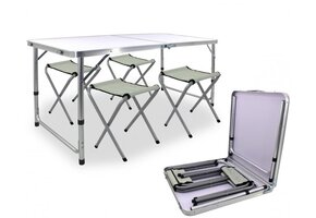 Inklapbare tafel - campingtafel - 4 stoelen - 120x80x55/70cm