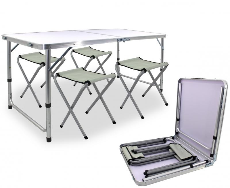 Inklapbare tafel - campingtafel - 4 stoelen - 120x80x55/70cm